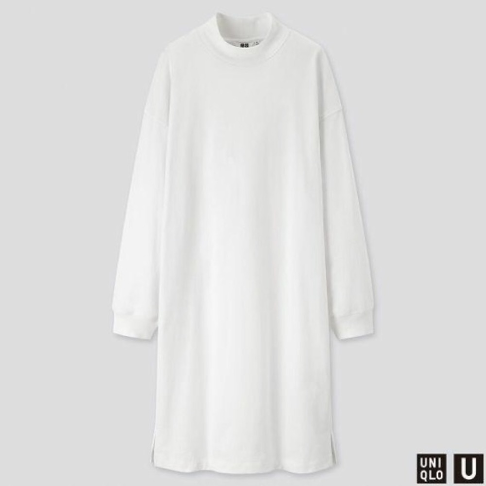 UNIQLO White Long Sleeve Sweatshirt Dress